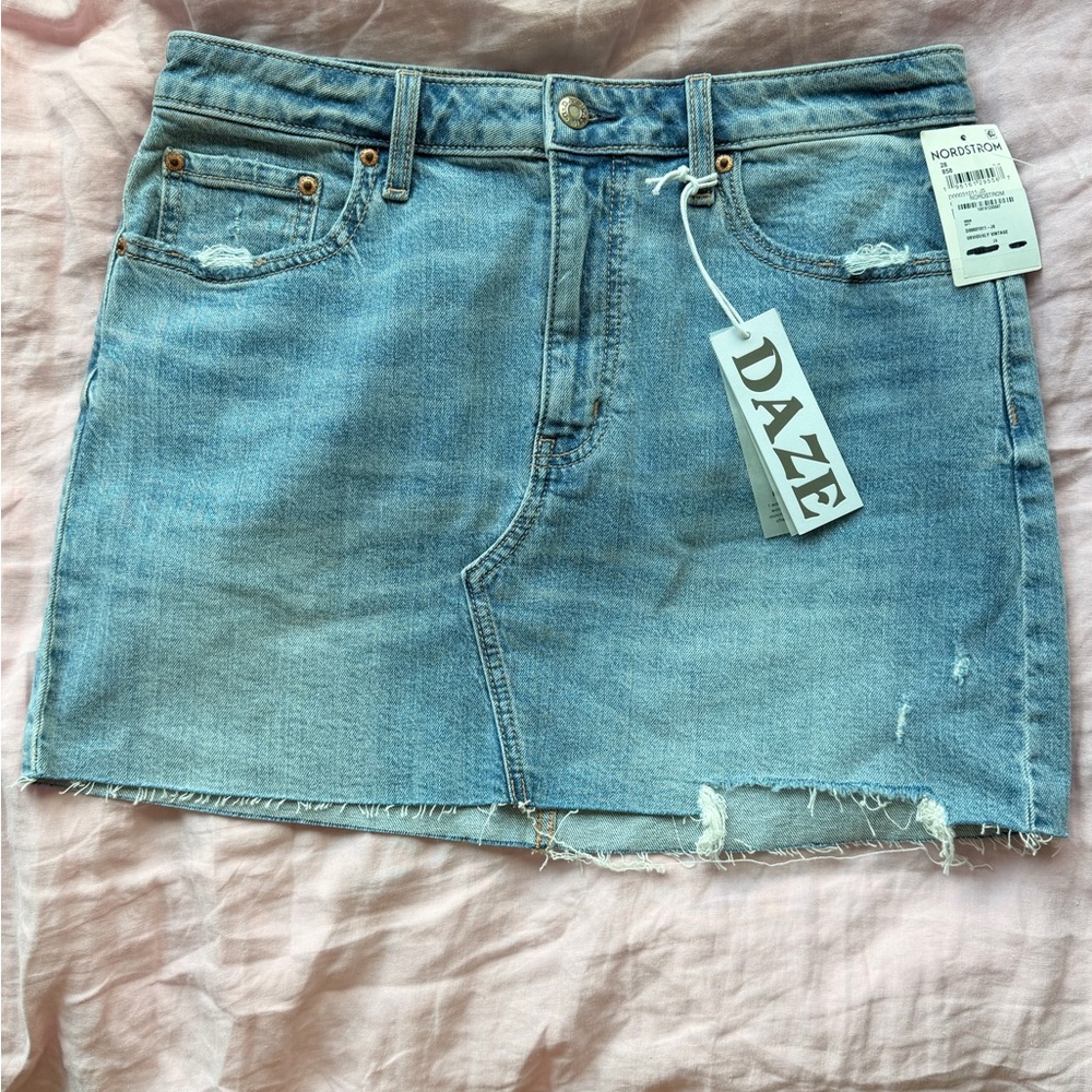 DAZE Light Blue Distressed Denim Mini Skirt